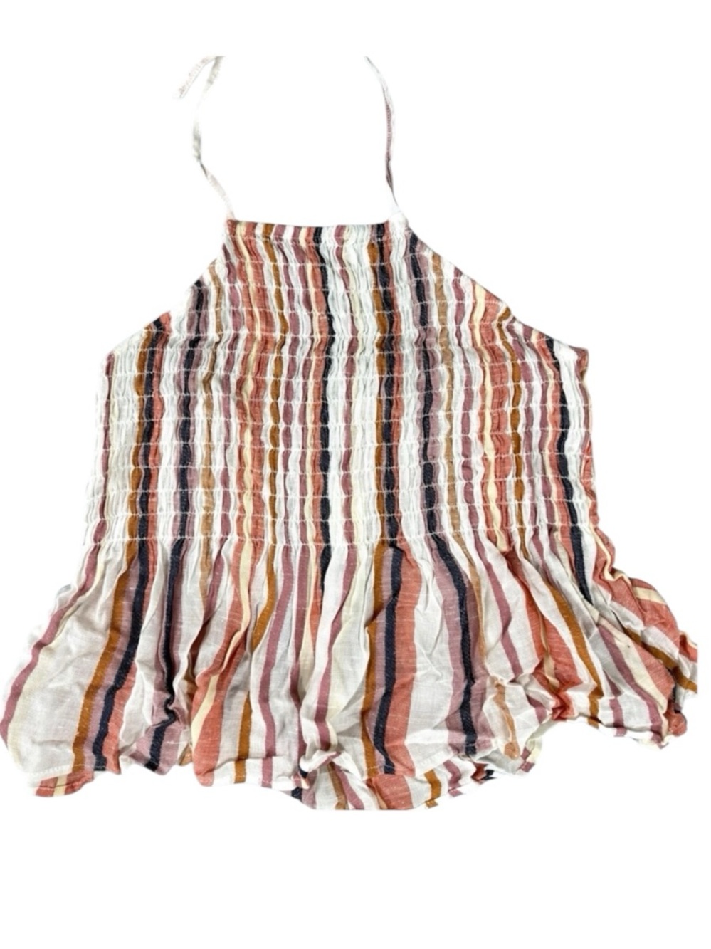 Francesca's Collections Striped Halter Crop Top in Cream, Rust, Pink & Navy
